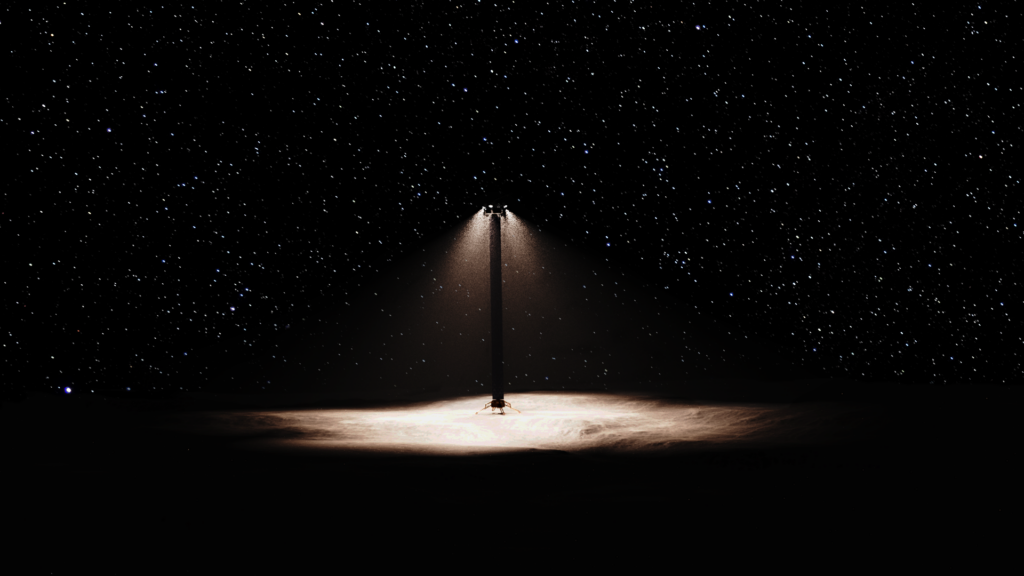 An artist's rendering of Honeybee Robotics' LUNARSABER lighting the surface a lunar night. 